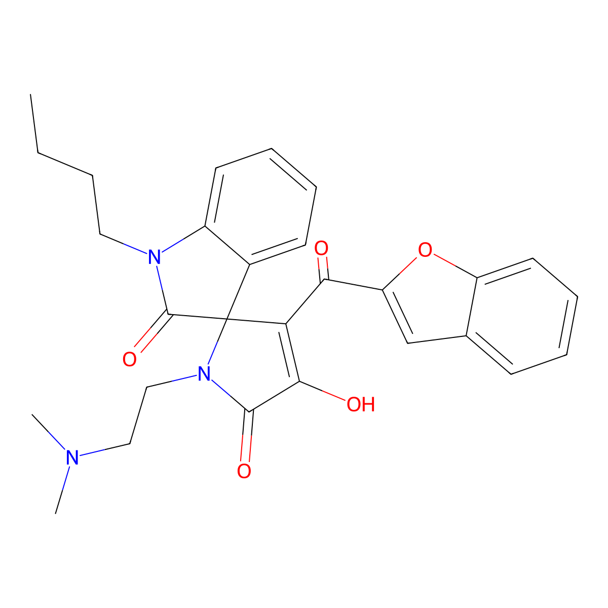3'-(1-benzofuran-2-ylcarbonyl)-1-butyl-1'-[2-(dimethylamino)ethyl]-4'-hydroxyspiro[indole-3,2'-pyrrole]-2,5'(1H,1'H)-dione molecular structure, CAS 847855-39-4
