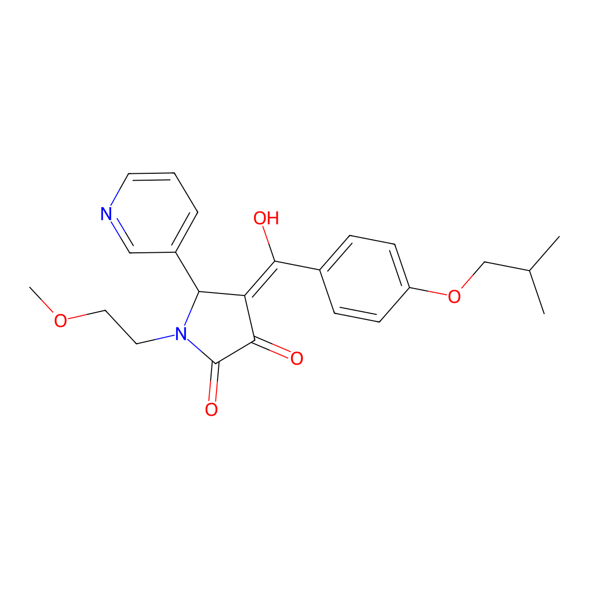 3-hydroxy-1-(2-methoxyethyl)-4-[4-(2-methylpropoxy)benzoyl]-5-(pyridin-3-yl)-2,5-dihydro-1H-pyrrol-2-one molecular structure, CAS 847856-01-3