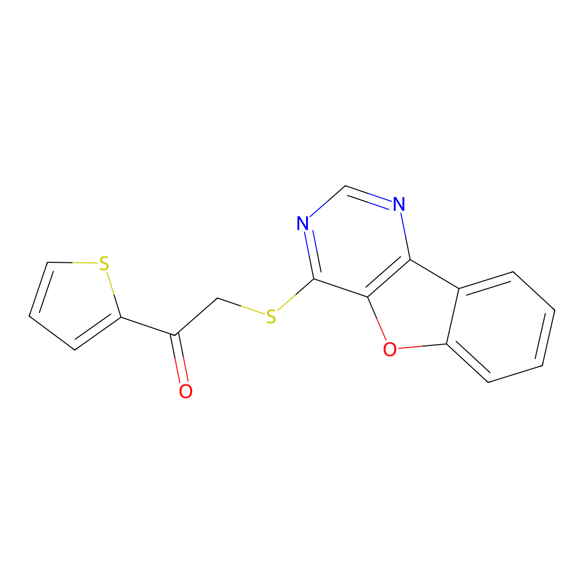 2-(4-Benzofuro[3,2-d]pyrimidinylthio)-1-thiophen-2-ylethanone molecular structure, CAS 847856-35-3
