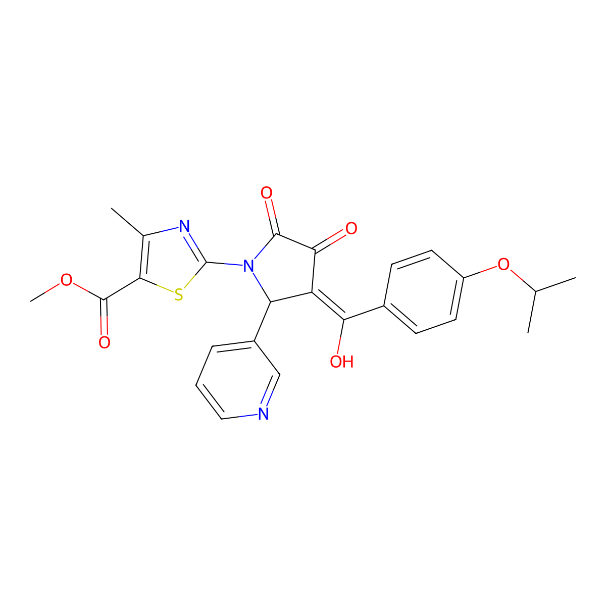 methyl 2-{3-hydroxy-2-oxo-4-[4-(propan-2-yloxy)benzoyl]-5-(pyridin-3-yl)-2,5-dihydro-1H-pyrrol-1-yl}-4-methyl-1,3-thiazole-5-carboxylate molecular structure, CAS 847857-08-3