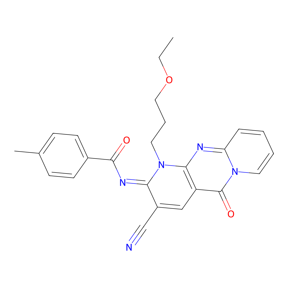 N-[3-cyano-1-(3-ethoxypropyl)-5-oxo-1,5-dihydro-2H-dipyrido[1,2-a:2,3-d]pyrimidin-2-ylidene]-4-methylbenzamide molecular structure, CAS 847857-30-1