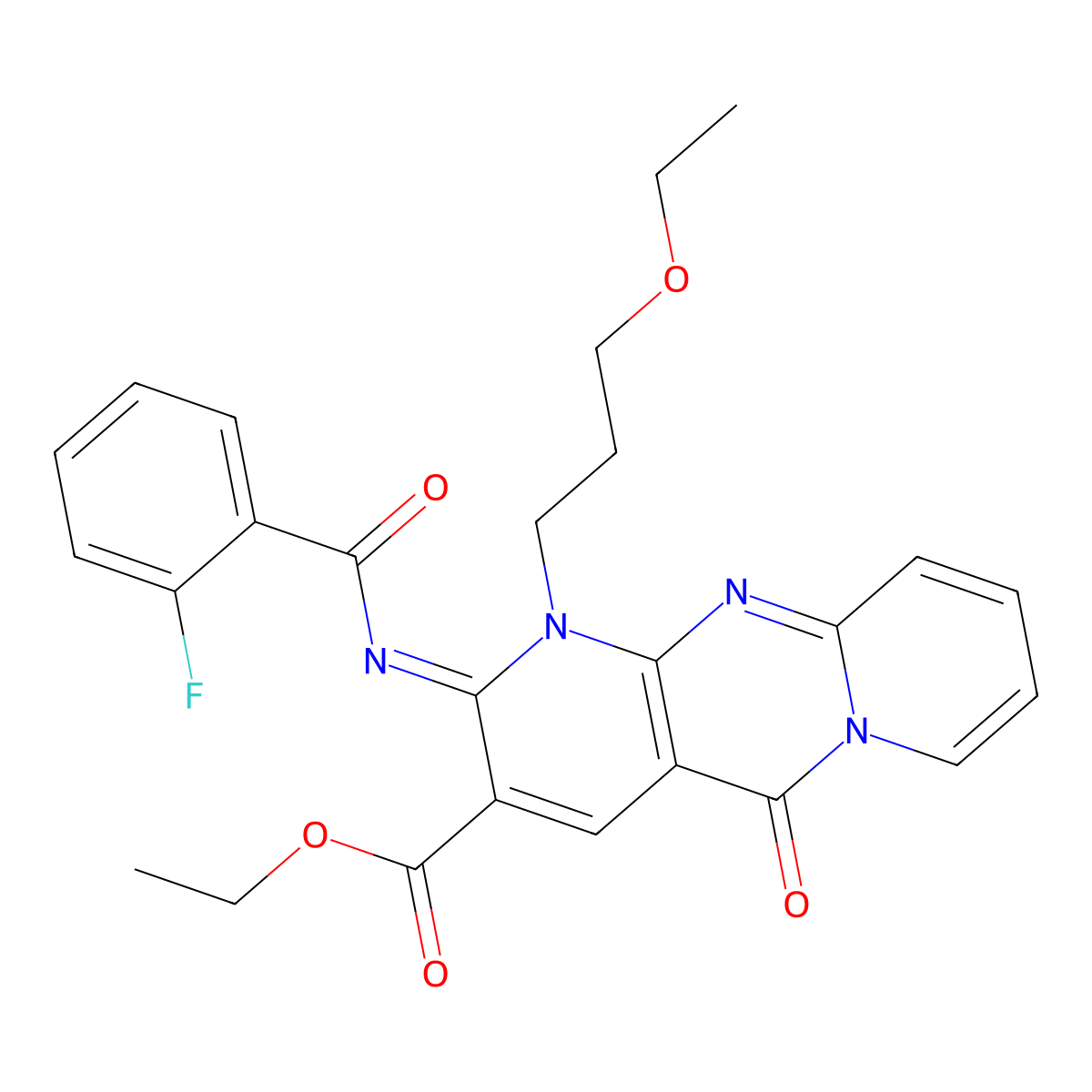 ethyl 1-(3-ethoxypropyl)-2-[(2-fluorobenzoyl)imino]-5-oxo-1,5-dihydro-2H-dipyrido[1,2-a:2,3-d]pyrimidine-3-carboxylate molecular structure, CAS 847857-77-6