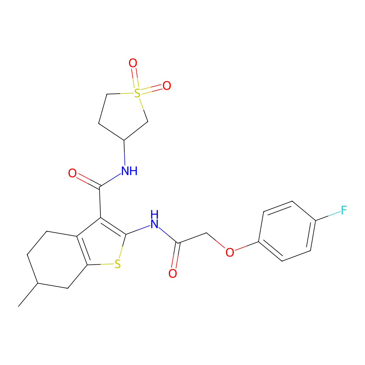 N-(1,1-dioxidotetrahydrothiophen-3-yl)-2-{[(4-fluorophenoxy)acetyl]amino}-6-methyl-4,5,6,7-tetrahydro-1-benzothiophene-3-carboxamide molecular structure, CAS 847857-80-1