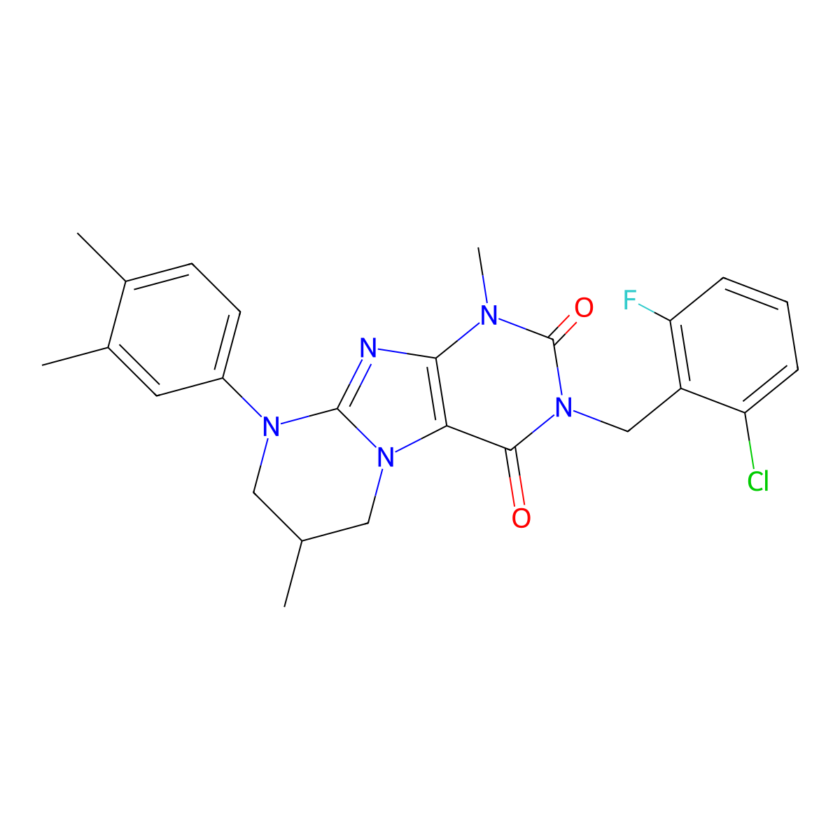 3-[(2-chloro-6-fluorophenyl)methyl]-9-(3,4-dimethylphenyl)-1,7-dimethyl-7,8-dihydro-6H-purino[7,8-a]pyrimidine-2,4-dione molecular structure, CAS 847857-83-4