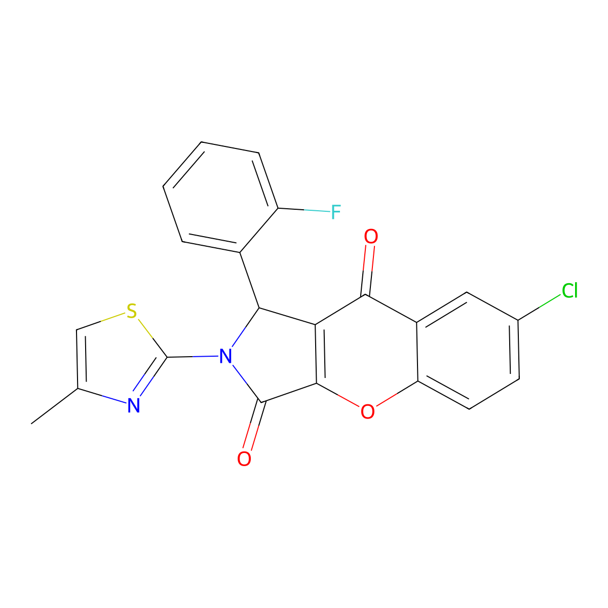 7-Chloro-1-(2-fluorophenyl)-2-(4-methylthiazol-2-yl)-1,2-dihydrochromeno[2,3-c]pyrrole-3,9-dione molecular structure, CAS 847858-40-6