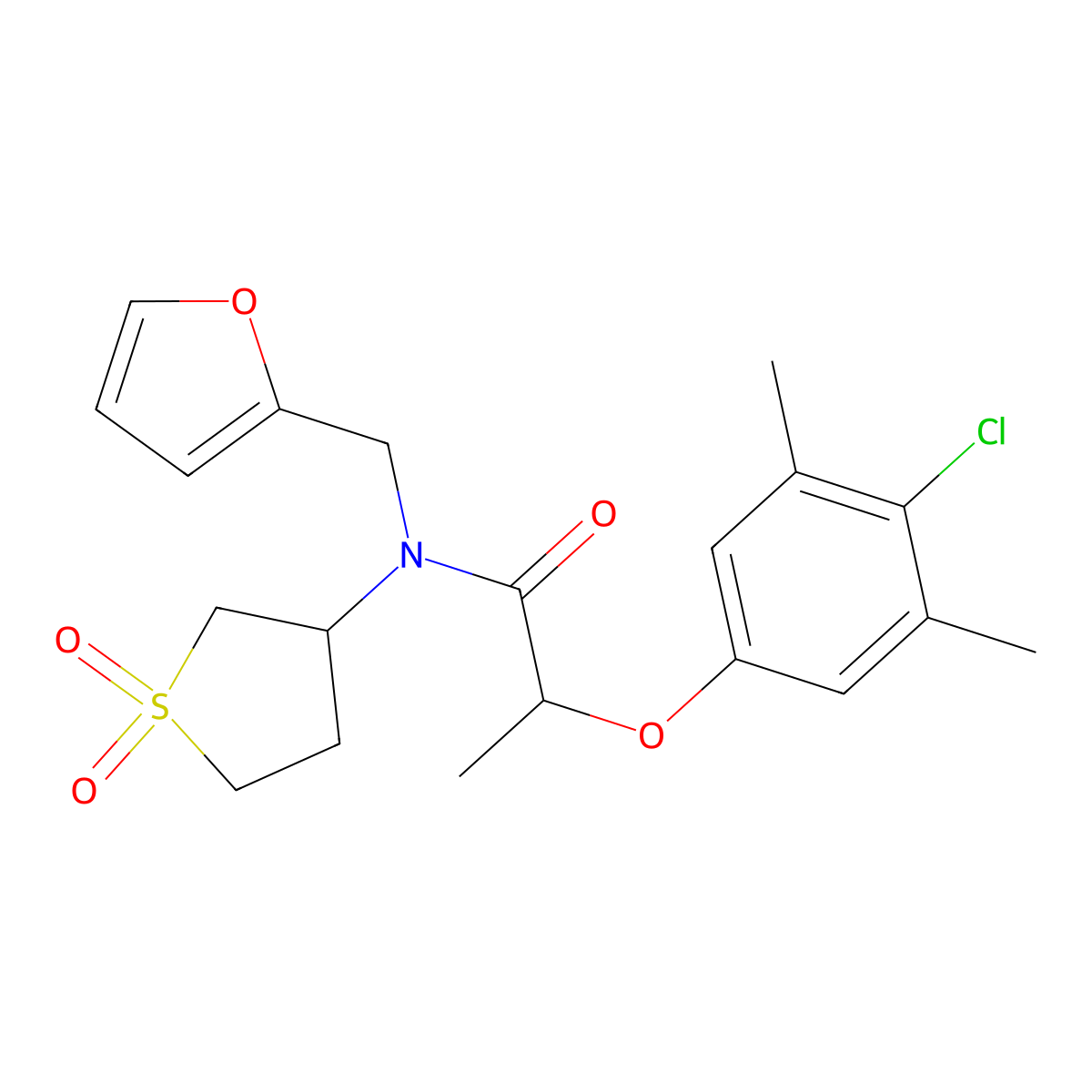 2-(4-chloro-3,5-dimethylphenoxy)-N-(1,1-dioxidotetrahydrothiophen-3-yl)-N-(furan-2-ylmethyl)propanamide molecular structure, CAS 847858-52-0