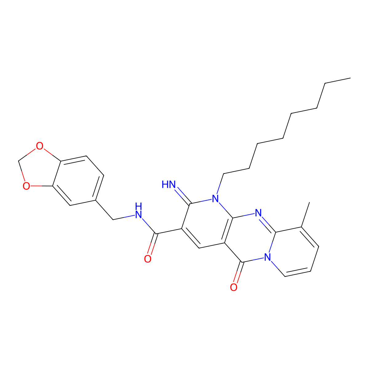 N-(1,3-benzodioxol-5-ylmethyl)-2-imino-10-methyl-1-octyl-5-oxo-1,5-dihydro-2H-dipyrido[1,2-a:2',3'-d]pyrimidine-3-carboxamide molecular structure, CAS 847858-81-5