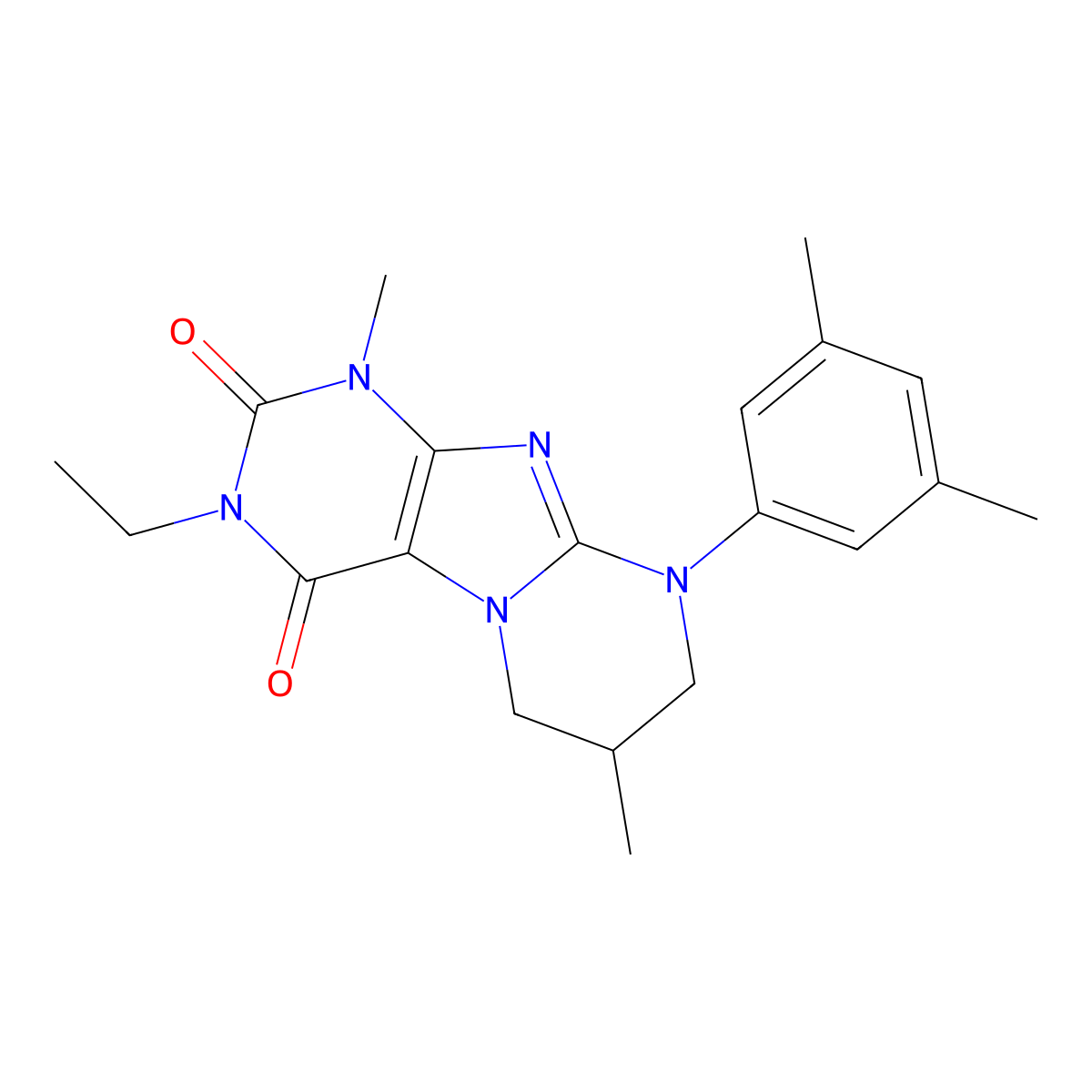 9-(3,5-dimethylphenyl)-3-ethyl-1,7-dimethyl-6,7,8,9-tetrahydropyrimido[2,1-f]purine-2,4(1H,3H)-dione molecular structure, CAS 847858-93-9