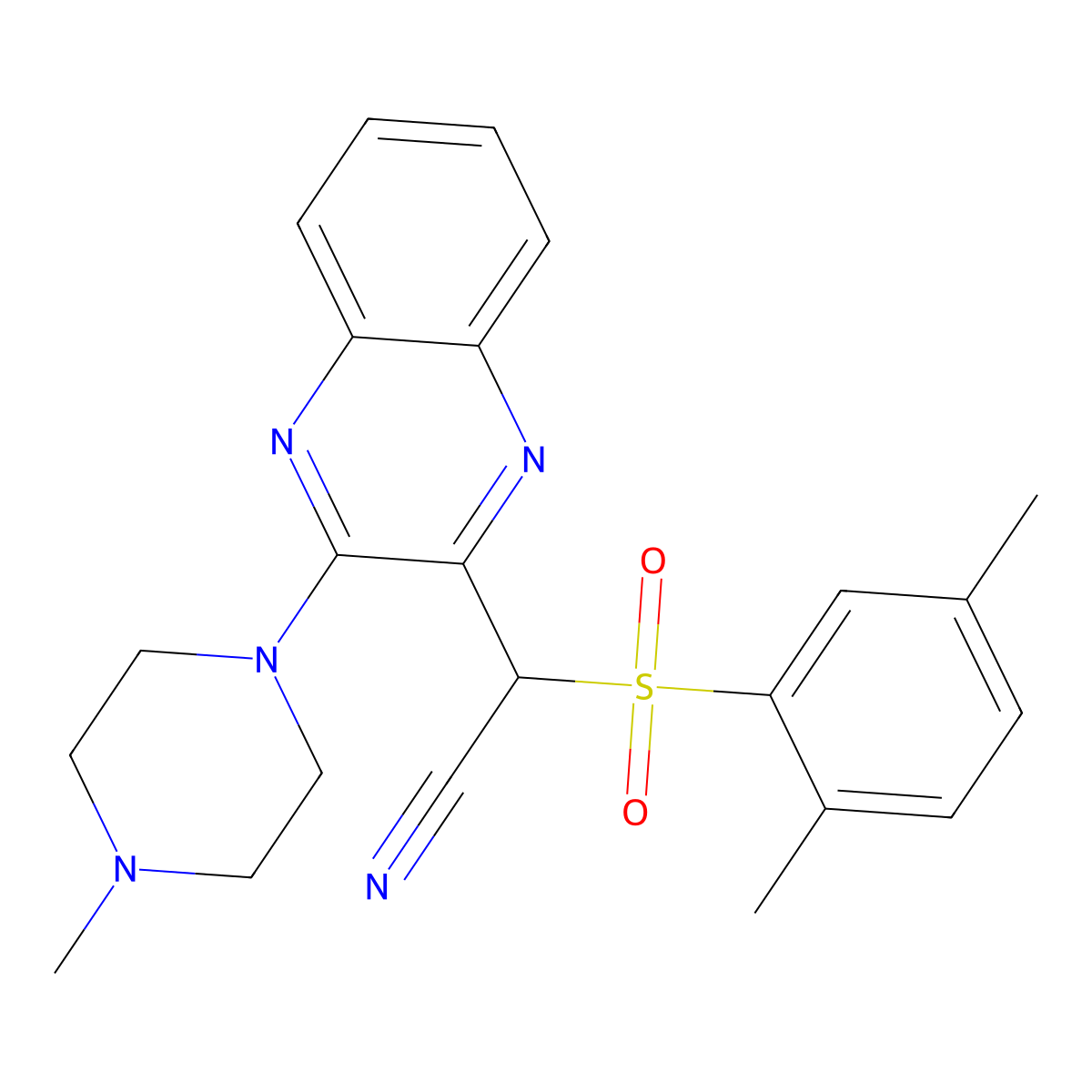 2-((2,5-Dimethylphenyl)sulfonyl)-2-(3-(4-methylpiperazin-1-yl)quinoxalin-2-yl)acetonitrile molecular structure, CAS 847859-33-0