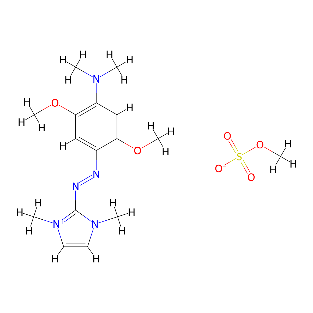 1H-Imidazolium, 2-(2-(4-(dimethylamino)-2,5-dimethoxyphenyl)diazenyl)-1,3-dimethyl-, methyl sulfate (1:1) molecular structure, CAS 84787-99-5