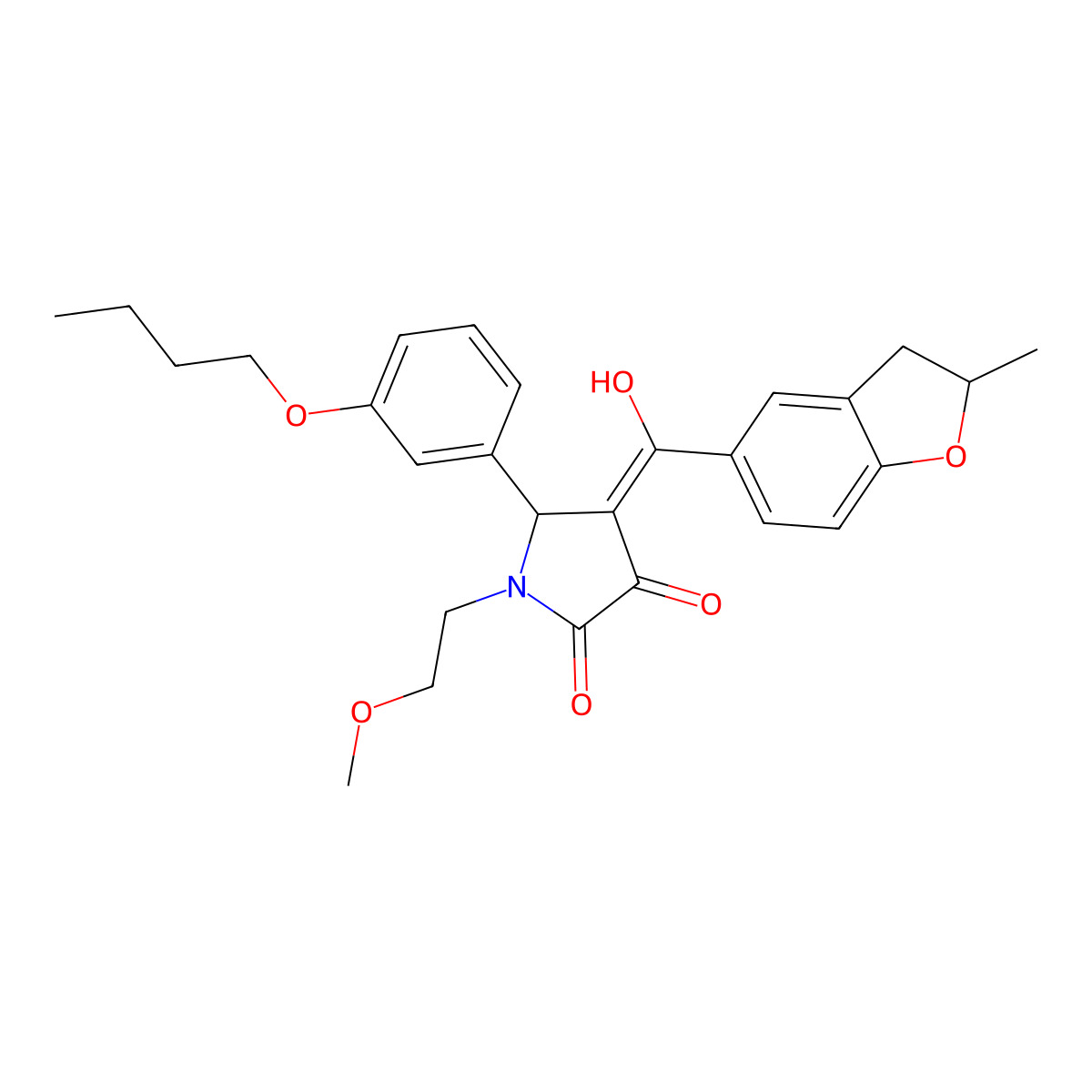 5-(3-butoxyphenyl)-3-hydroxy-1-(2-methoxyethyl)-4-(2-methyl-2,3-dihydro-1-benzofuran-5-carbonyl)-2,5-dihydro-1H-pyrrol-2-one molecular structure, CAS 847914-87-8