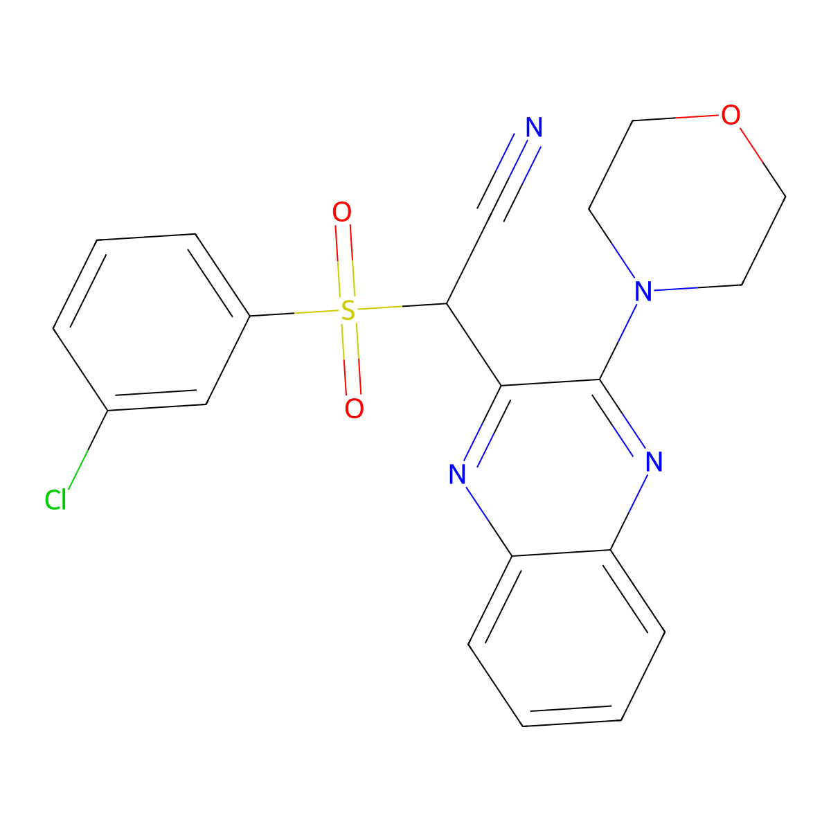 2-((3-Chlorophenyl)sulfonyl)-2-(3-morpholinoquinoxalin-2-yl)acetonitrile molecular structure, CAS 847914-98-1