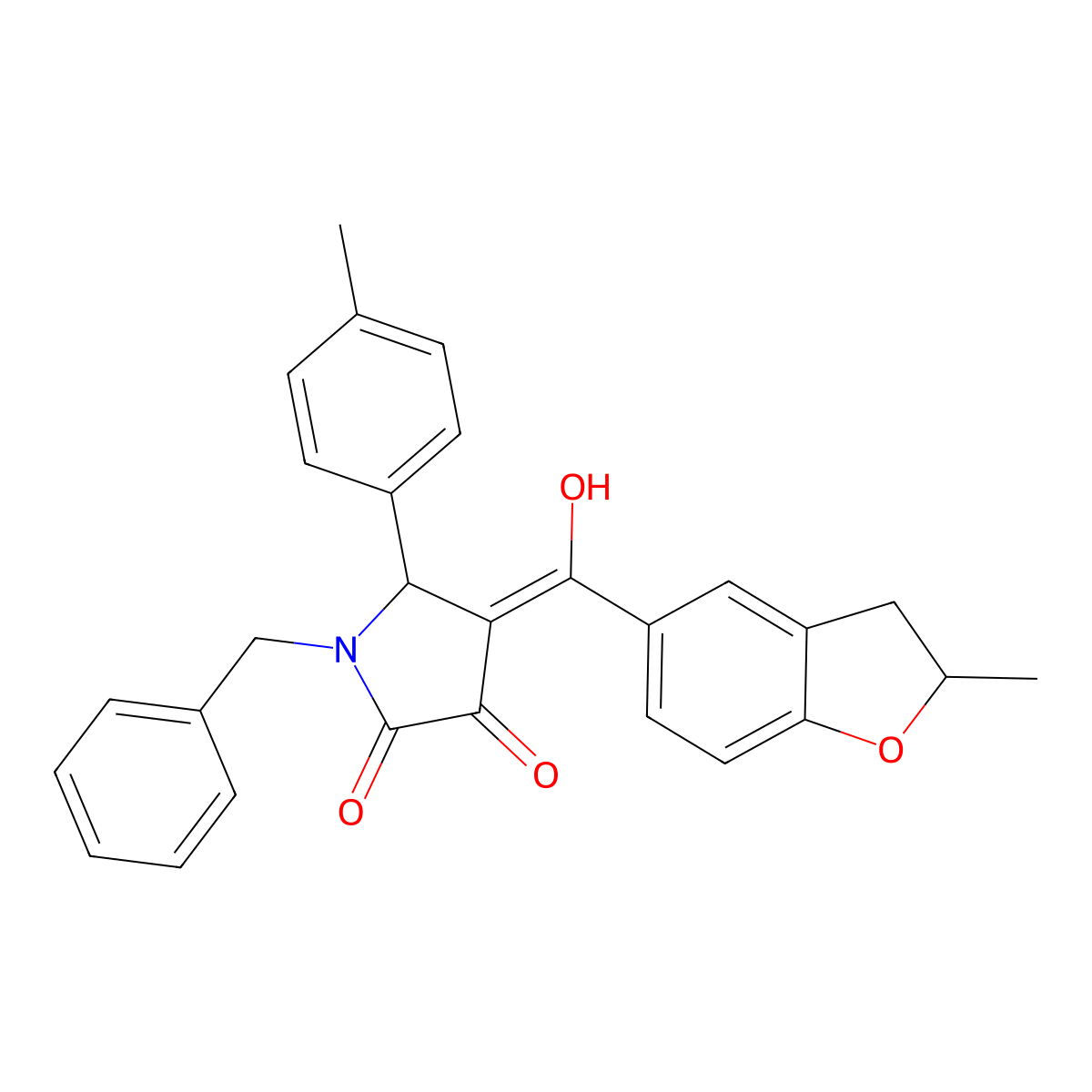 1-benzyl-3-hydroxy-4-(2-methyl-2,3-dihydro-1-benzofuran-5-carbonyl)-5-(4-methylphenyl)-2,5-dihydro-1H-pyrrol-2-one molecular structure, CAS 847915-69-9