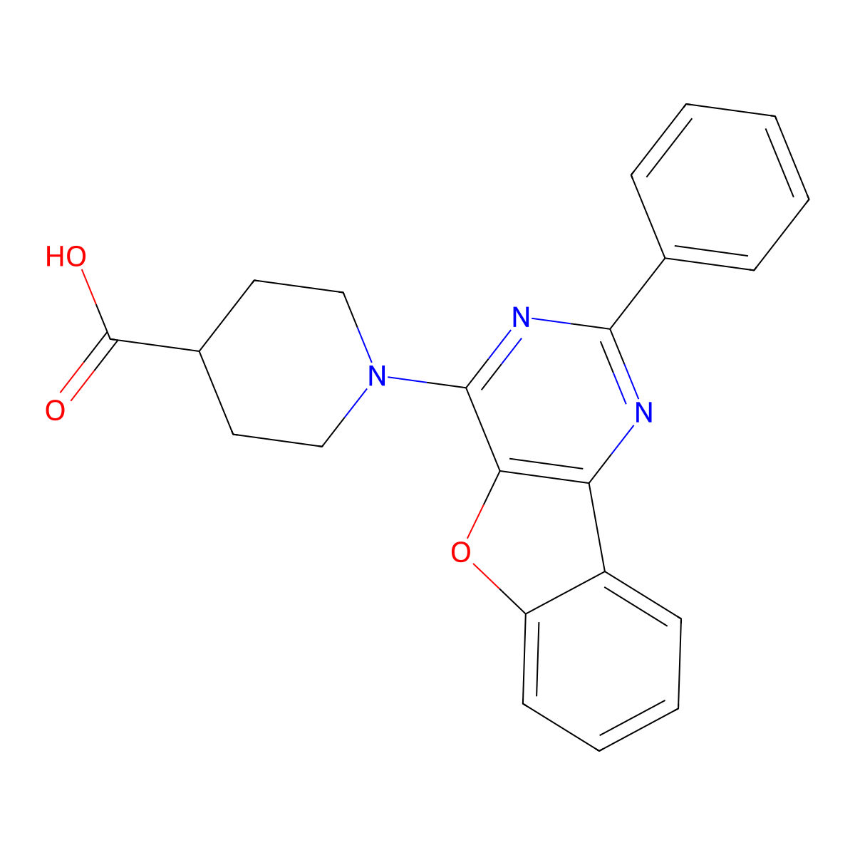 1-(2-Phenylbenzofuro[3,2-d]pyrimidin-4-yl)piperidine-4-carboxylic acid molecular structure, CAS 847915-72-4