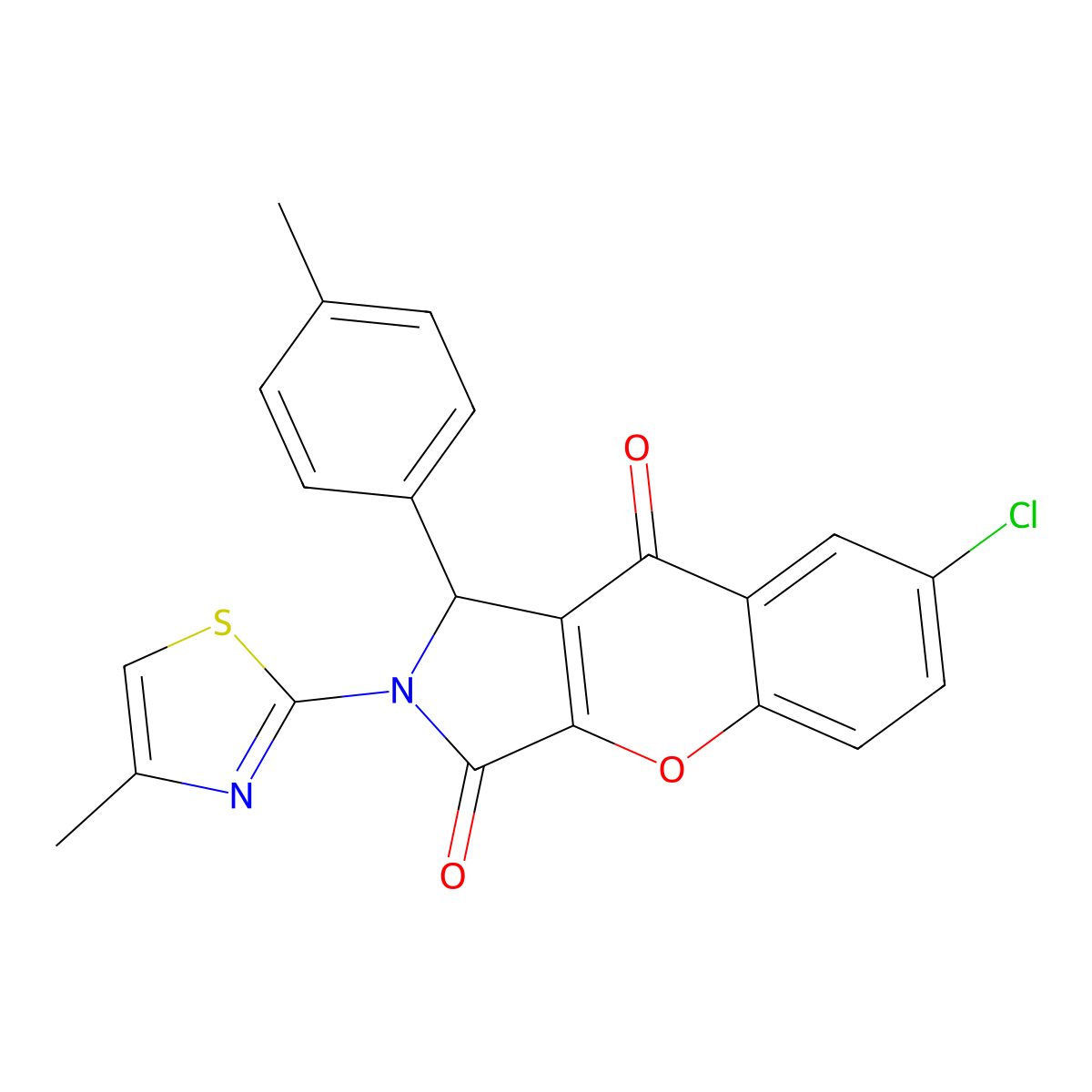 7-Chloro-2-(4-methylthiazol-2-yl)-1-(p-tolyl)-1,2-dihydrochromeno[2,3-c]pyrrole-3,9-dione molecular structure, CAS 847916-12-5