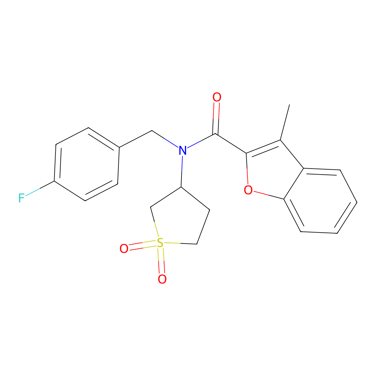 N-(1,1-dioxidotetrahydrothiophen-3-yl)-N-(4-fluorobenzyl)-3-methyl-1-benzofuran-2-carboxamide molecular structure, CAS 847916-32-9
