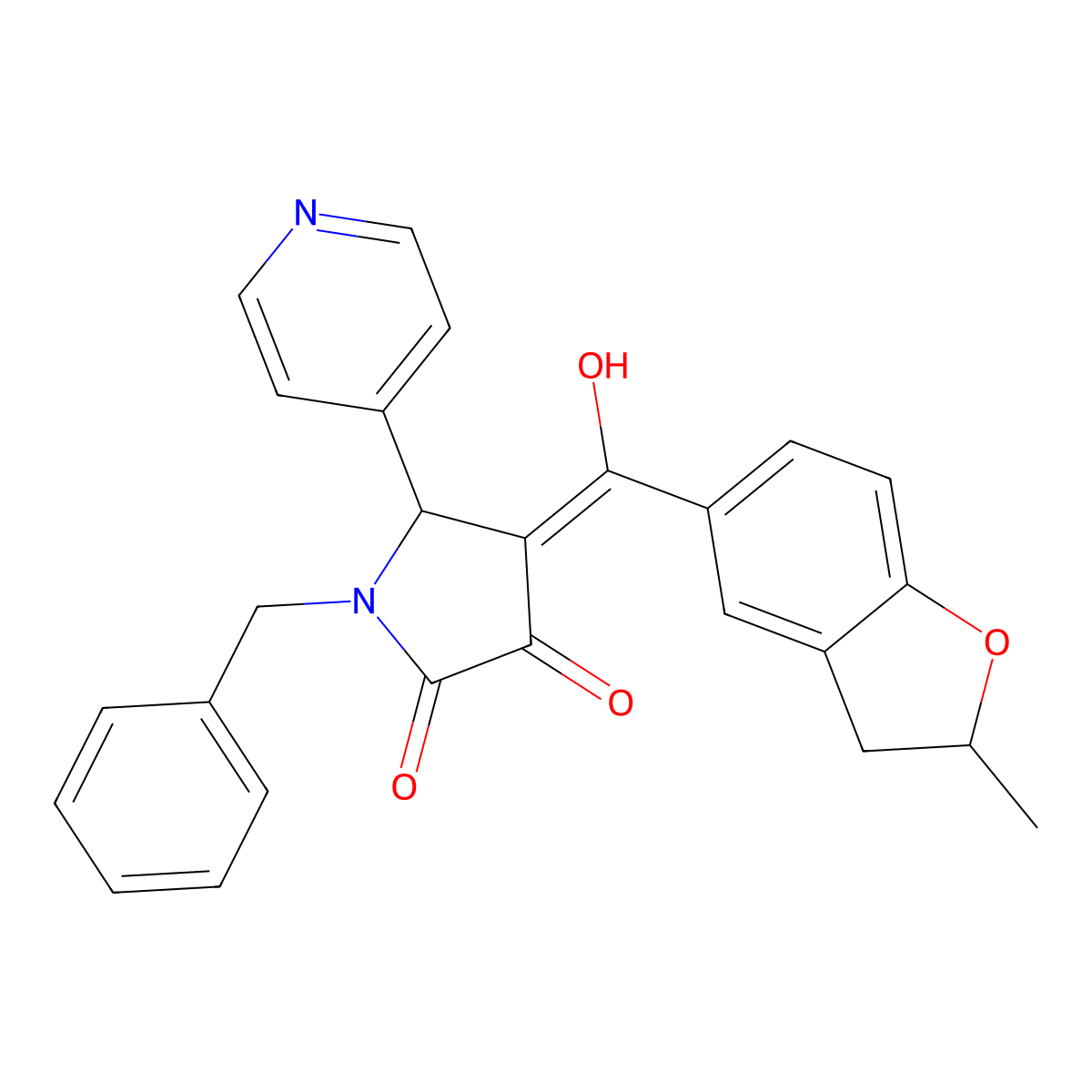 1-benzyl-3-hydroxy-4-(2-methyl-2,3-dihydro-1-benzofuran-5-carbonyl)-5-(pyridin-4-yl)-2,5-dihydro-1H-pyrrol-2-one molecular structure, CAS 847916-45-4