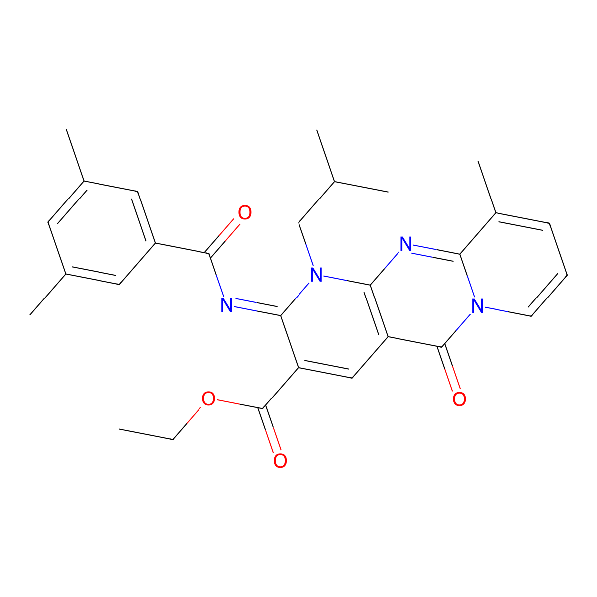 ethyl 2-[(3,5-dimethylbenzoyl)imino]-1-isobutyl-10-methyl-5-oxo-1,5-dihydro-2H-dipyrido[1,2-a:2,3-d]pyrimidine-3-carboxylate molecular structure, CAS 847917-10-6