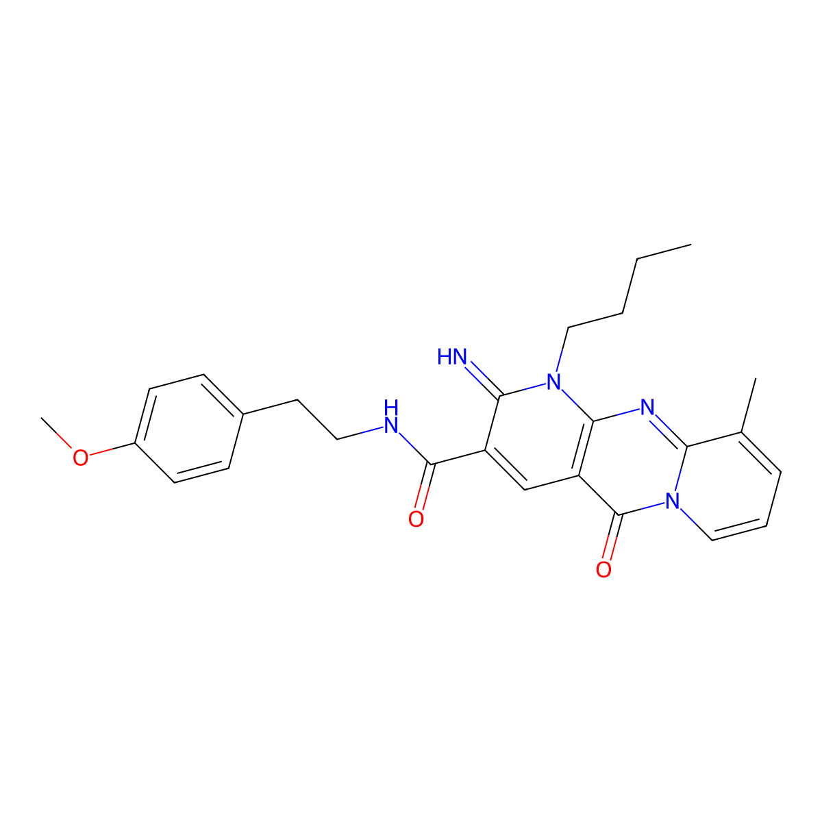1-butyl-2-imino-N-[2-(4-methoxyphenyl)ethyl]-10-methyl-5-oxo-1,5-dihydro-2H-dipyrido[1,2-a:2,3-d]pyrimidine-3-carboxamide molecular structure, CAS 847917-11-7