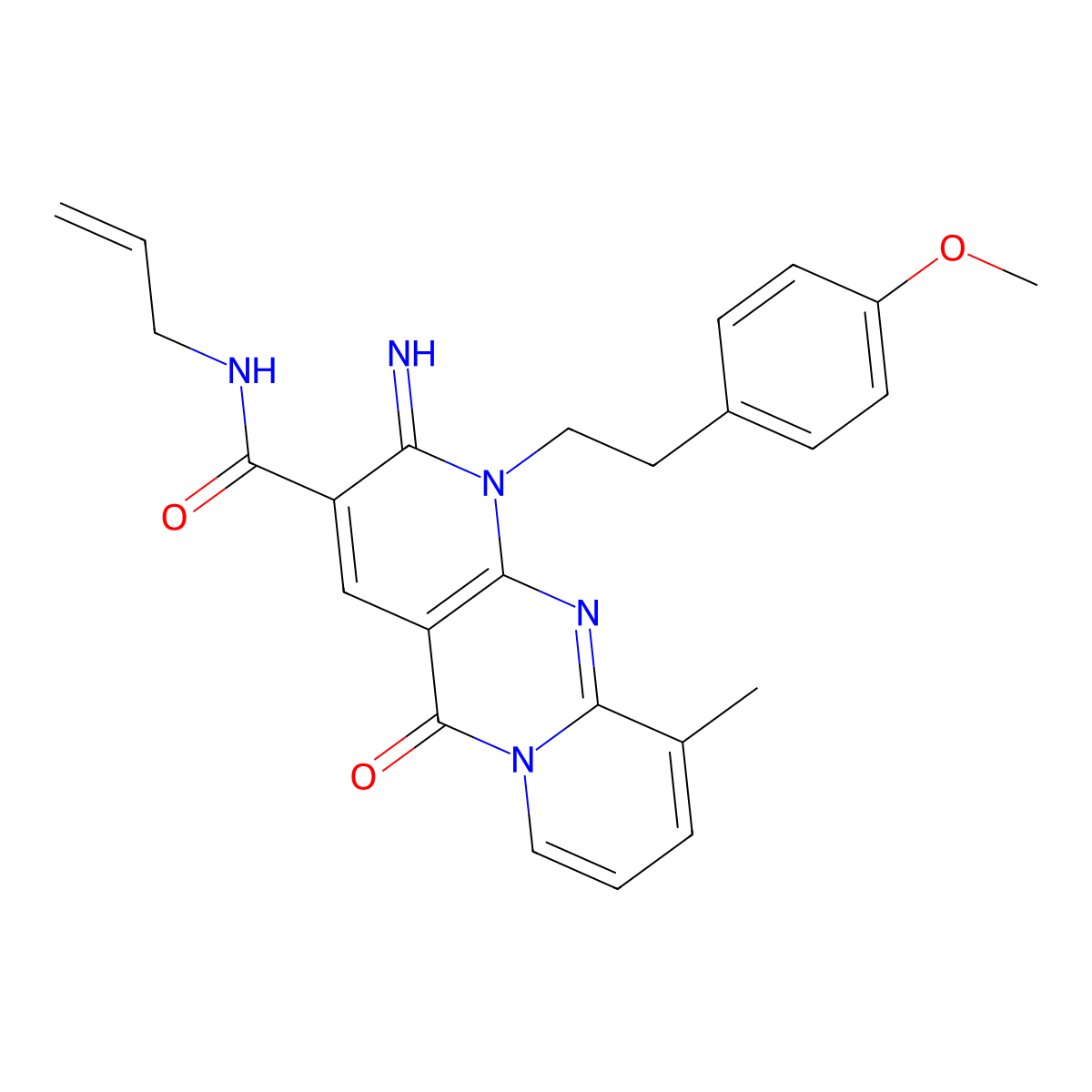 6-Imino-7-[2-(4-methoxyphenyl)ethyl]-11-methyl-2-oxo-N-prop-2-enyl-1,7,9-triazatricyclo[8.4.0.03,8]tetradeca-3(8),4,9,11,13-pentaene-5-carboxamide molecular structure, CAS 847917-14-0