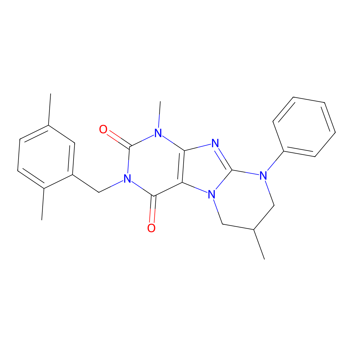 3-(2,5-dimethylbenzyl)-1,7-dimethyl-9-phenyl-6,7,8,9-tetrahydropyrimido[2,1-f]purine-2,4(1H,3H)-dione molecular structure, CAS 847917-54-8
