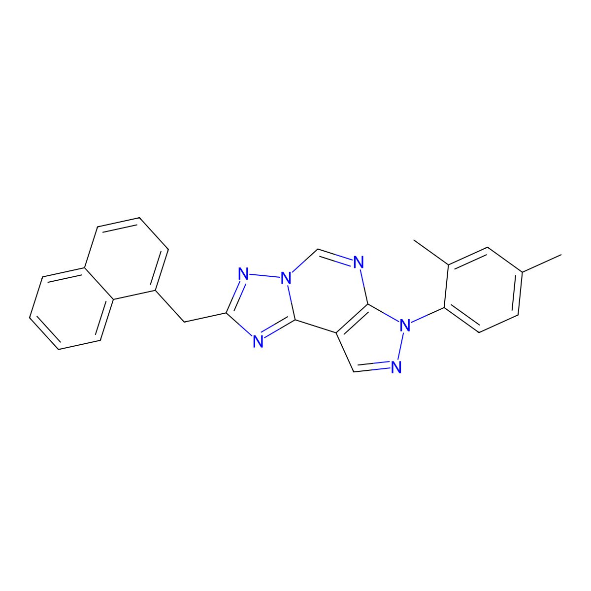 3-(2,4-Dimethylphenyl)-8-(naphthylmethyl)-6-hydropyrazolo[5,4-d]1,2,4-triazolo [1,5-e]pyrimidine molecular structure, CAS 847917-64-0