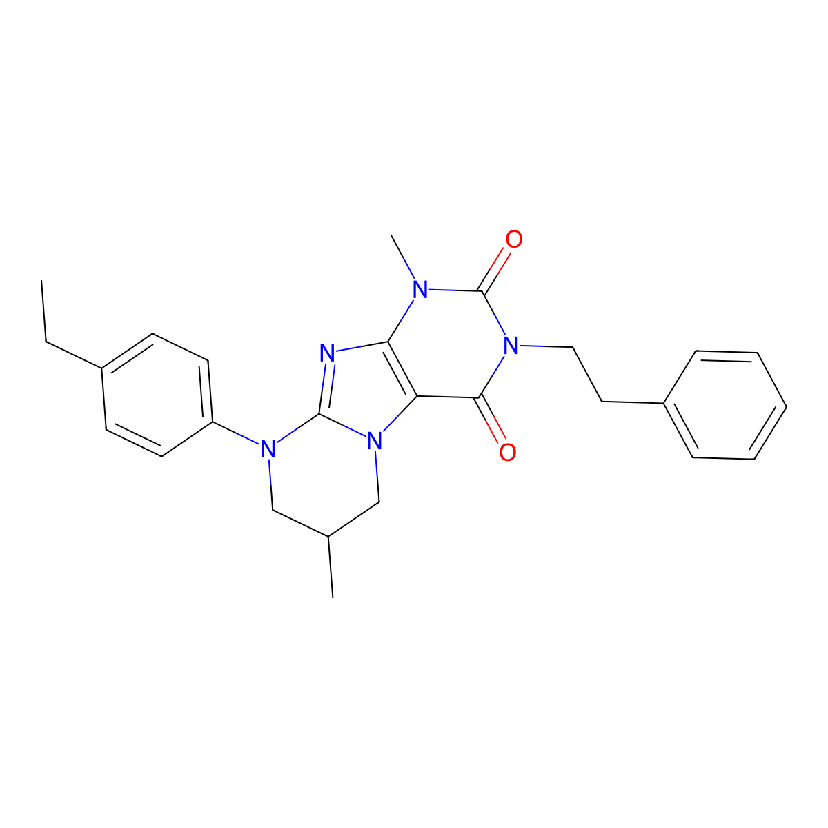 9-(4-ethylphenyl)-1,7-dimethyl-3-(2-phenylethyl)-6,7,8,9-tetrahydropyrimido[2,1-f]purine-2,4(1H,3H)-dione molecular structure, CAS 847917-66-2