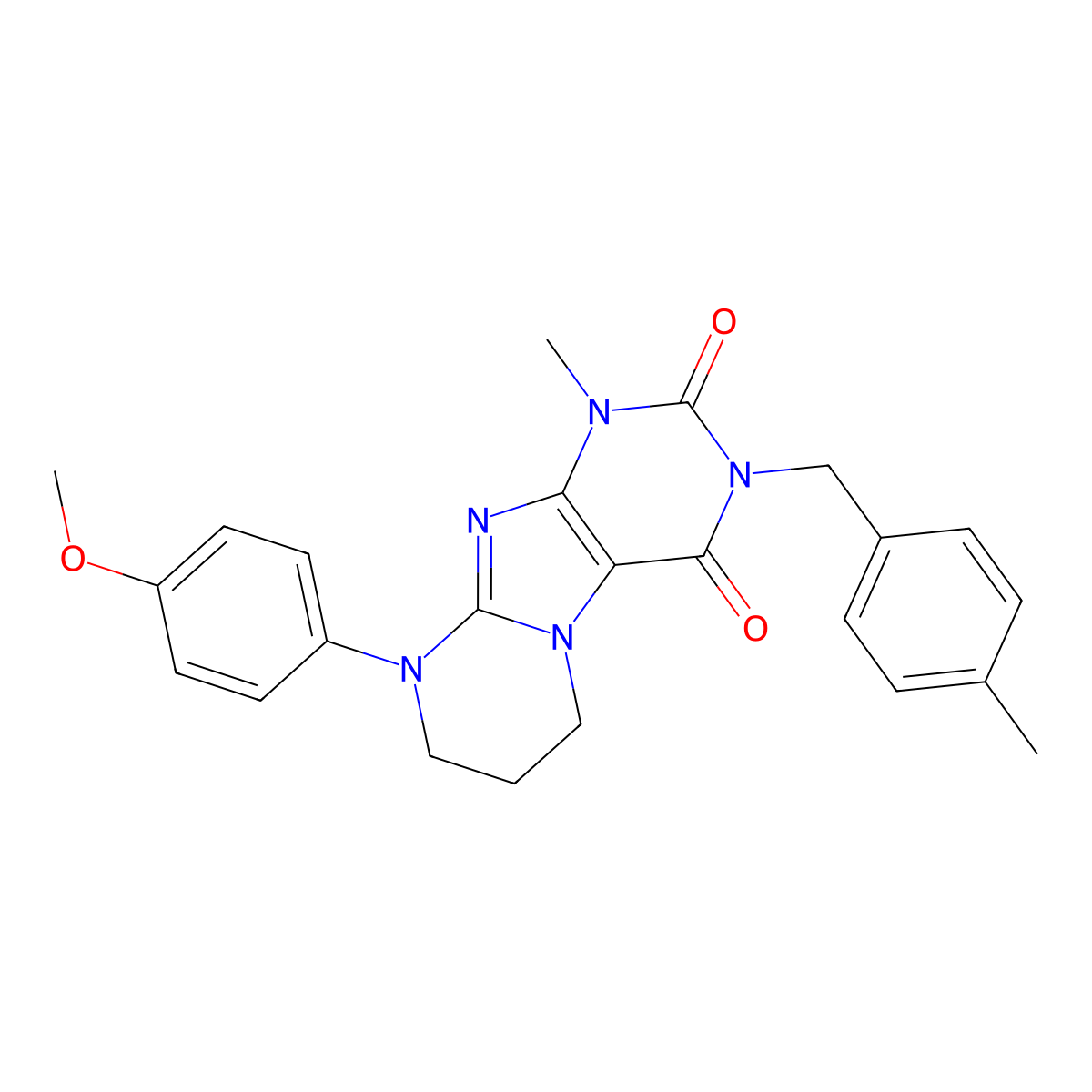 9-(4-methoxyphenyl)-1-methyl-3-(4-methylbenzyl)-6,7,8,9-tetrahydropyrimido[2,1-f]purine-2,4(1H,3H)-dione molecular structure, CAS 847917-73-1