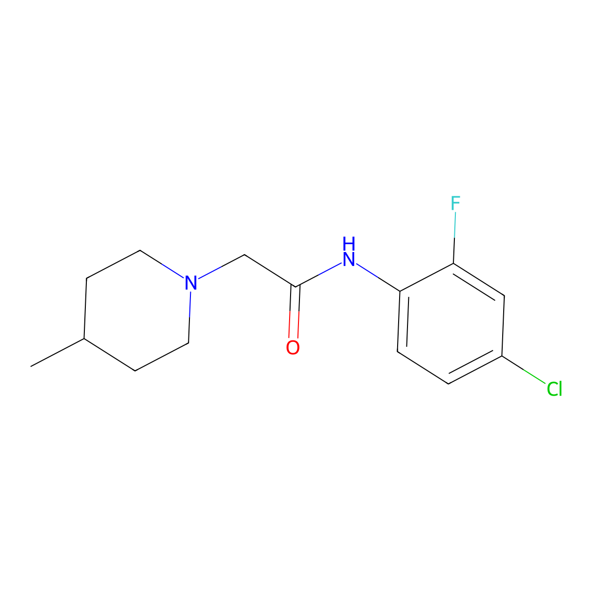 N-(4-chloro-2-fluorophenyl)-2-(4-methylpiperidin-1-yl)acetamide molecular structure, CAS 847918-25-6