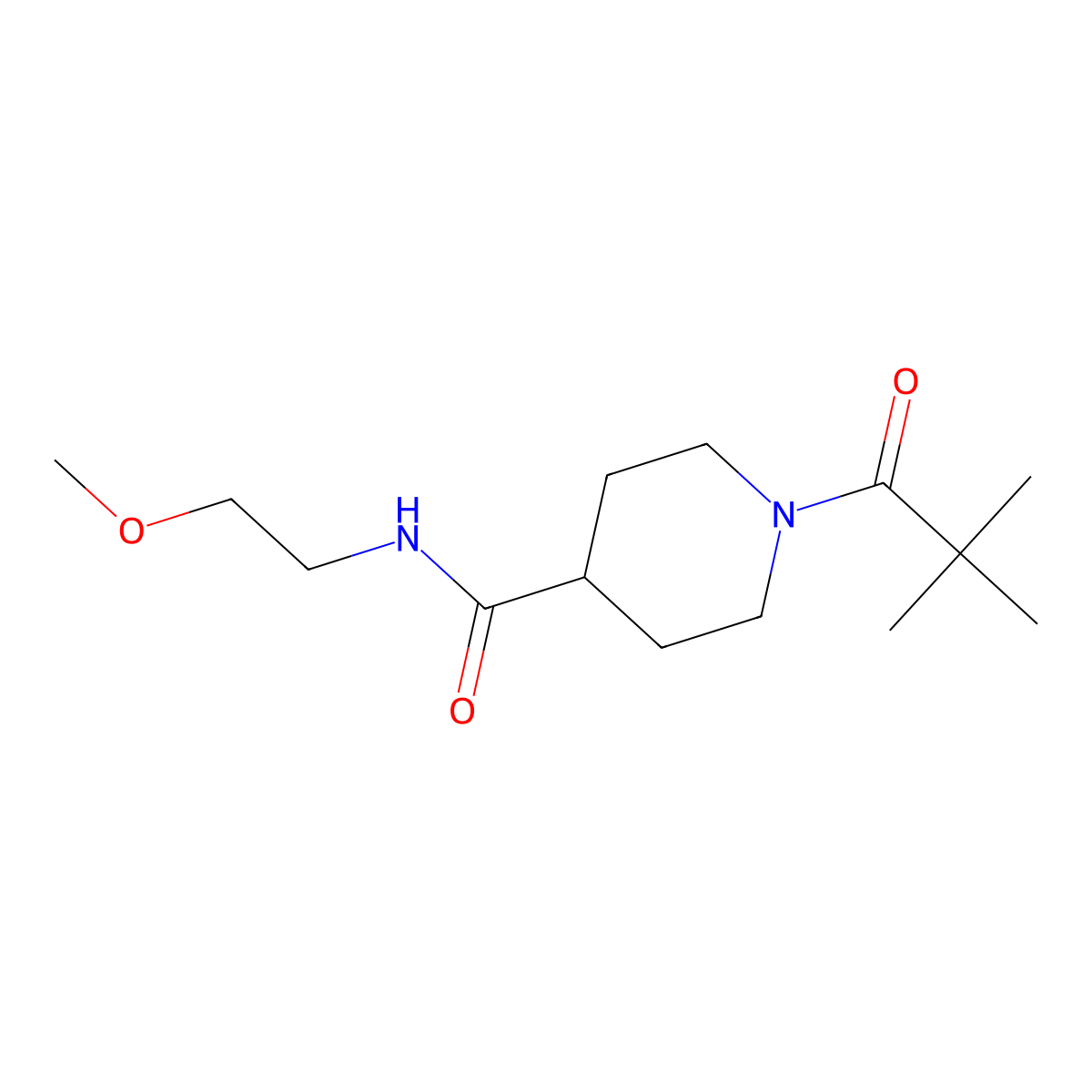 1-(2,2-dimethylpropanoyl)-N-(2-methoxyethyl)piperidine-4-carboxamide molecular structure, CAS 847930-22-7