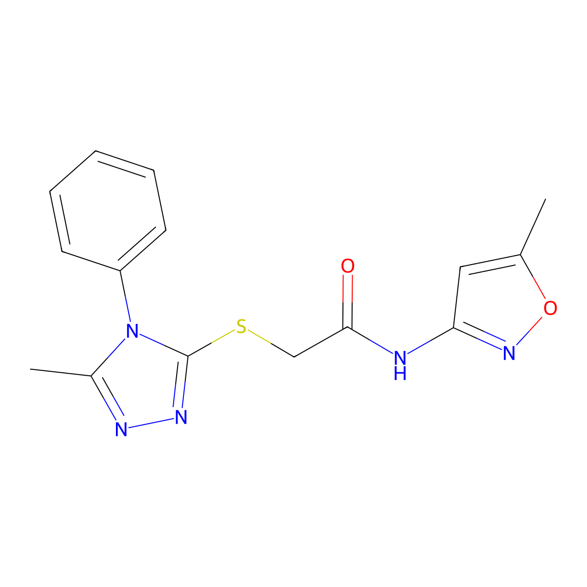 N-(5-methyl-1,2-oxazol-3-yl)-2-[(5-methyl-4-phenyl-1,2,4-triazol-3-yl)sulfanyl]acetamide molecular structure, CAS 847930-58-9