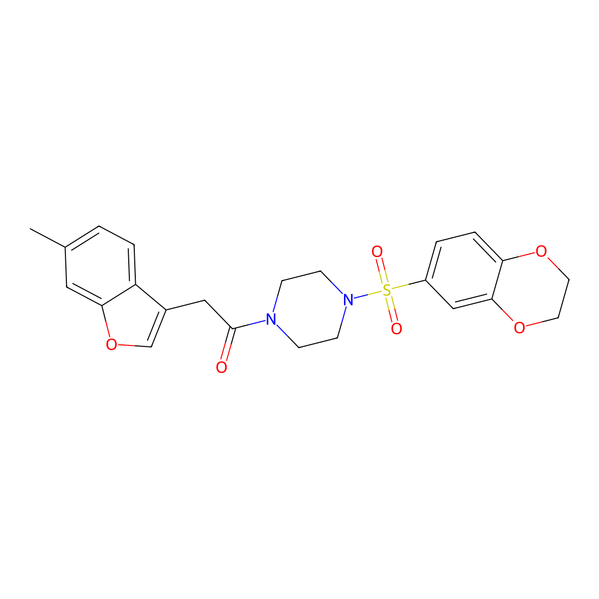 1-[4-(2,3-Dihydro-1,4-benzodioxine-6-sulfonyl)piperazin-1-yl]-2-(6-methyl-1-benzofuran-3-yl)ethan-1-one molecular structure, CAS 847939-23-5