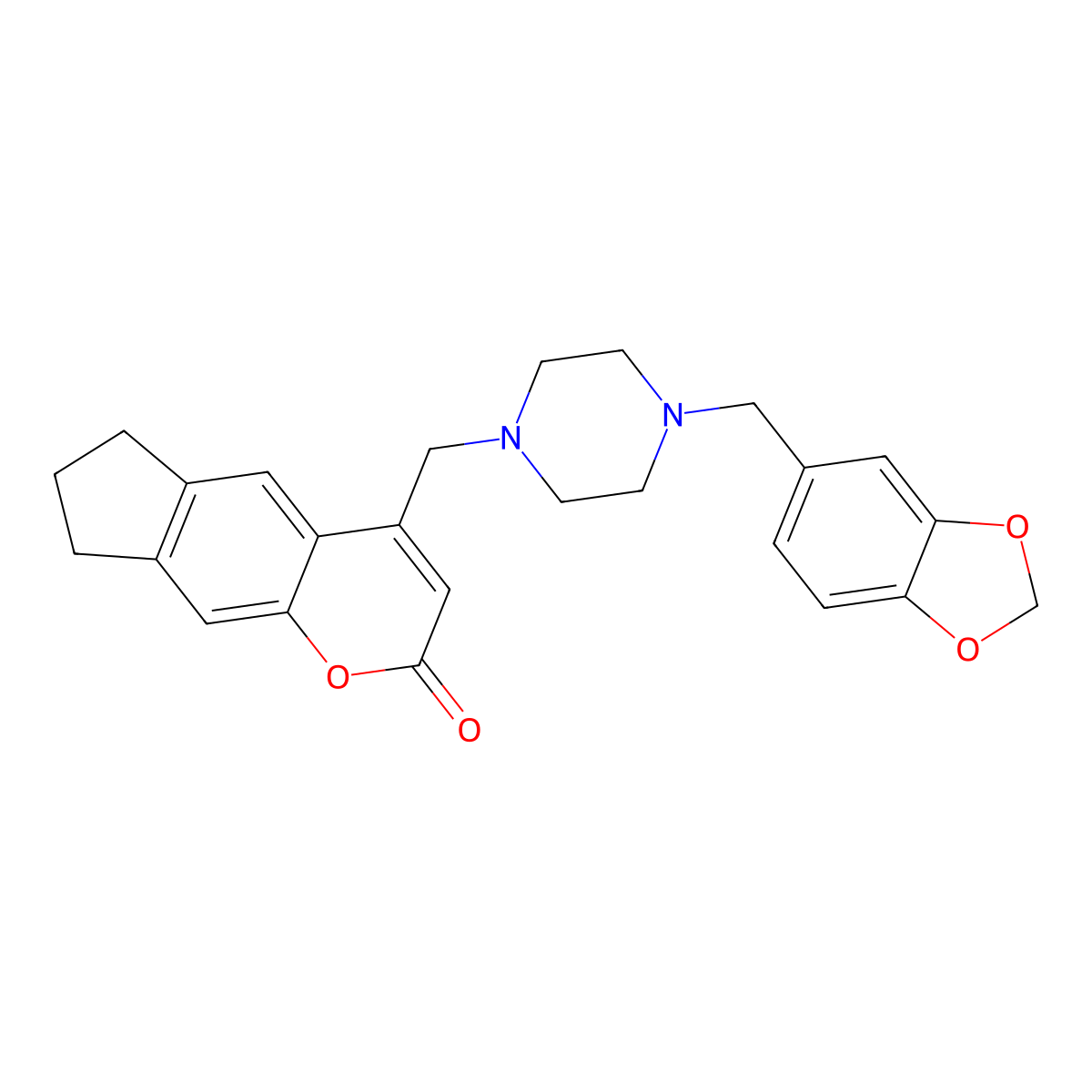 4-((4-(benzo[d][1,3]dioxol-5-ylmethyl)piperazin-1-yl)methyl)-7,8-dihydrocyclopenta[g]chromen-2(6H)-one molecular structure, CAS 847940-05-0