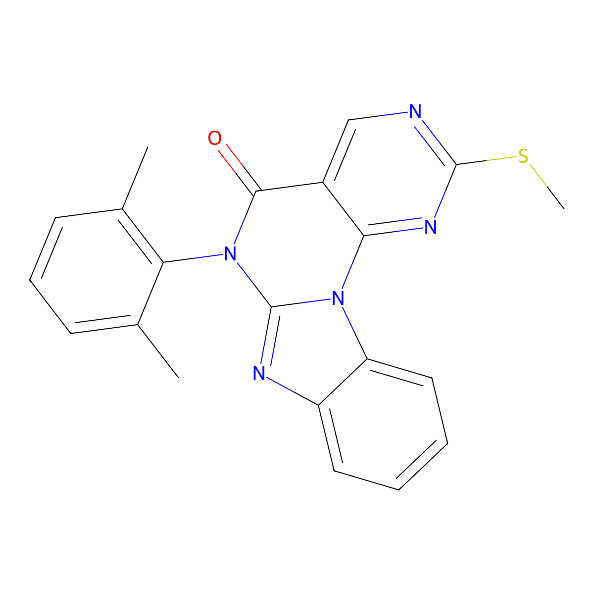 6-(2,6-Dimethylphenyl)-2-(methylthio)pyrimido[5',4':5,6]pyrimido[1,2-a]benzimidazol-5(6H)-one molecular structure, CAS 847950-97-4