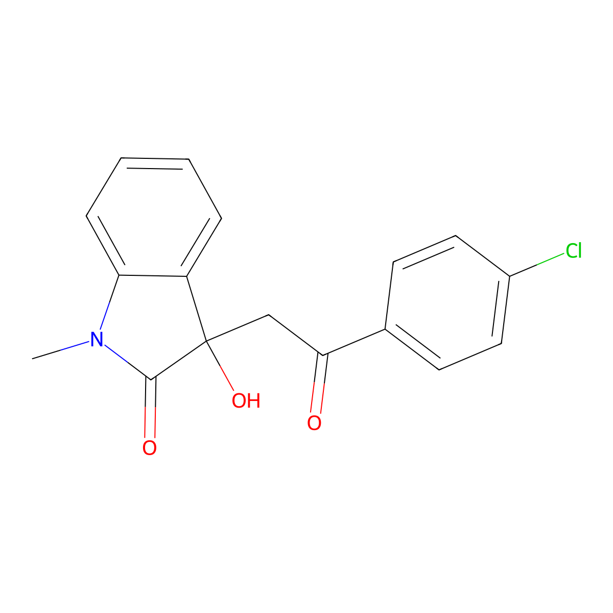 3-[2-(4-chlorophenyl)-2-oxoethyl]-3-hydroxy-1-methyl-1,3-dihydro-2H-indol-2-one molecular structure, CAS 848-25-9
