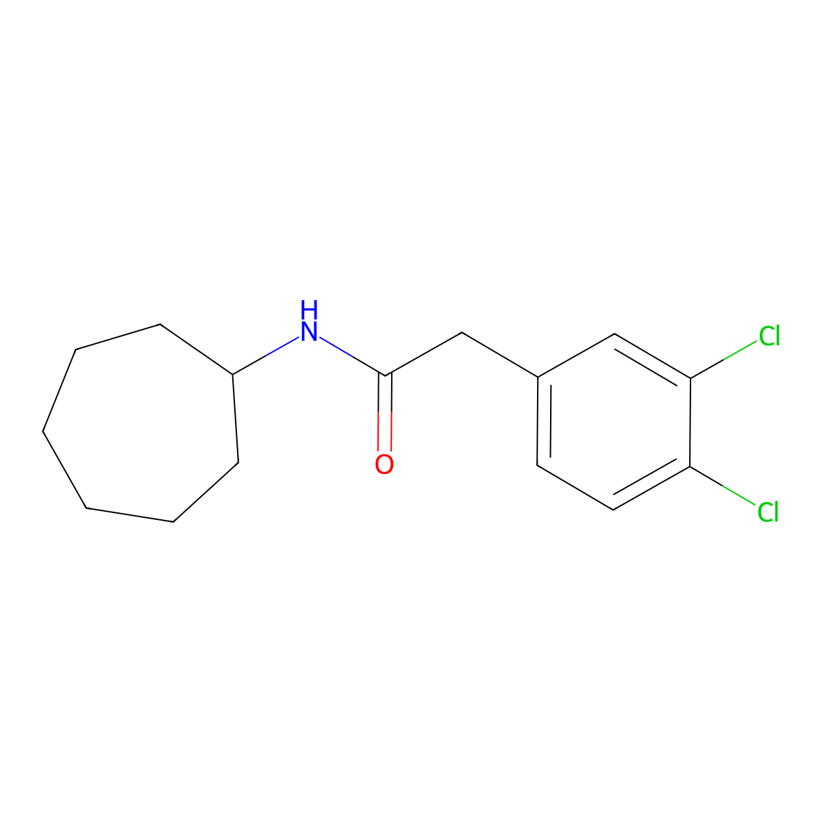 N-cycloheptyl-2-(3,4-dichlorophenyl)acetamide molecular structure, CAS 848048-75-9