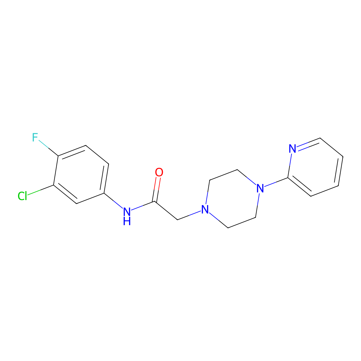 N-(3-chloro-4-fluorophenyl)-2-(4-pyridin-2-ylpiperazin-1-yl)acetamide molecular structure, CAS 848051-01-4