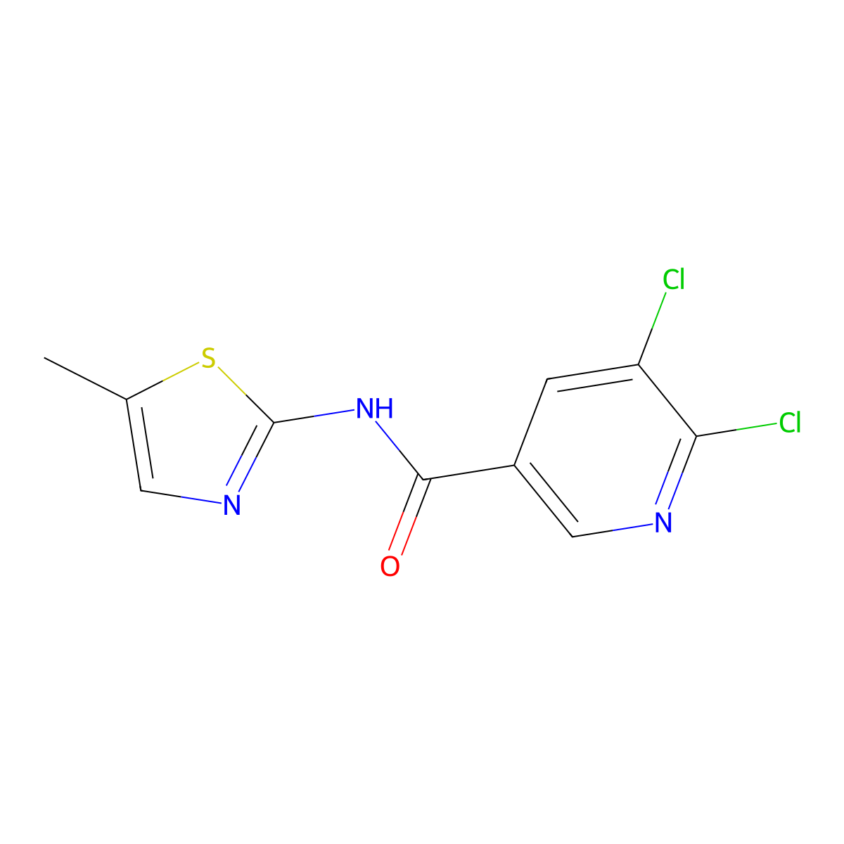5,6-dichloro-N-(5-methyl-1,3-thiazol-2-yl)pyridine-3-carboxamide molecular structure, CAS 848056-77-9