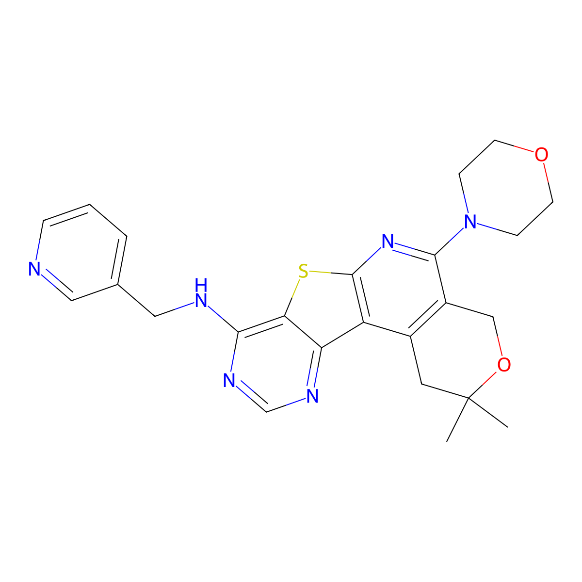 2,2-Dimethyl-5-morpholino-N-(pyridin-3-ylmethyl)-2,4-dihydro-1H-pyrano[4'',3'':4',5']pyrido[3',2':4,5]thieno[3,2-d]pyrimidin-8-amine molecular structure, CAS 848057-26-1