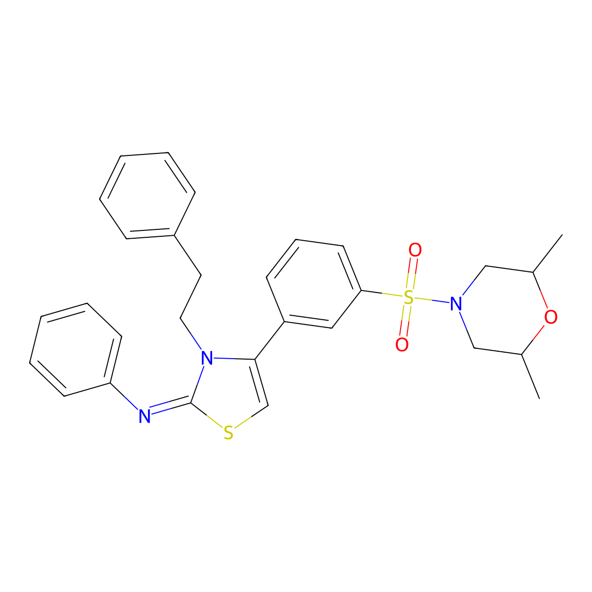 N-[(2Z)-4-{3-[(2,6-dimethylmorpholin-4-yl)sulfonyl]phenyl}-3-(2-phenylethyl)-1,3-thiazol-2(3H)-ylidene]aniline molecular structure, CAS 848057-77-2