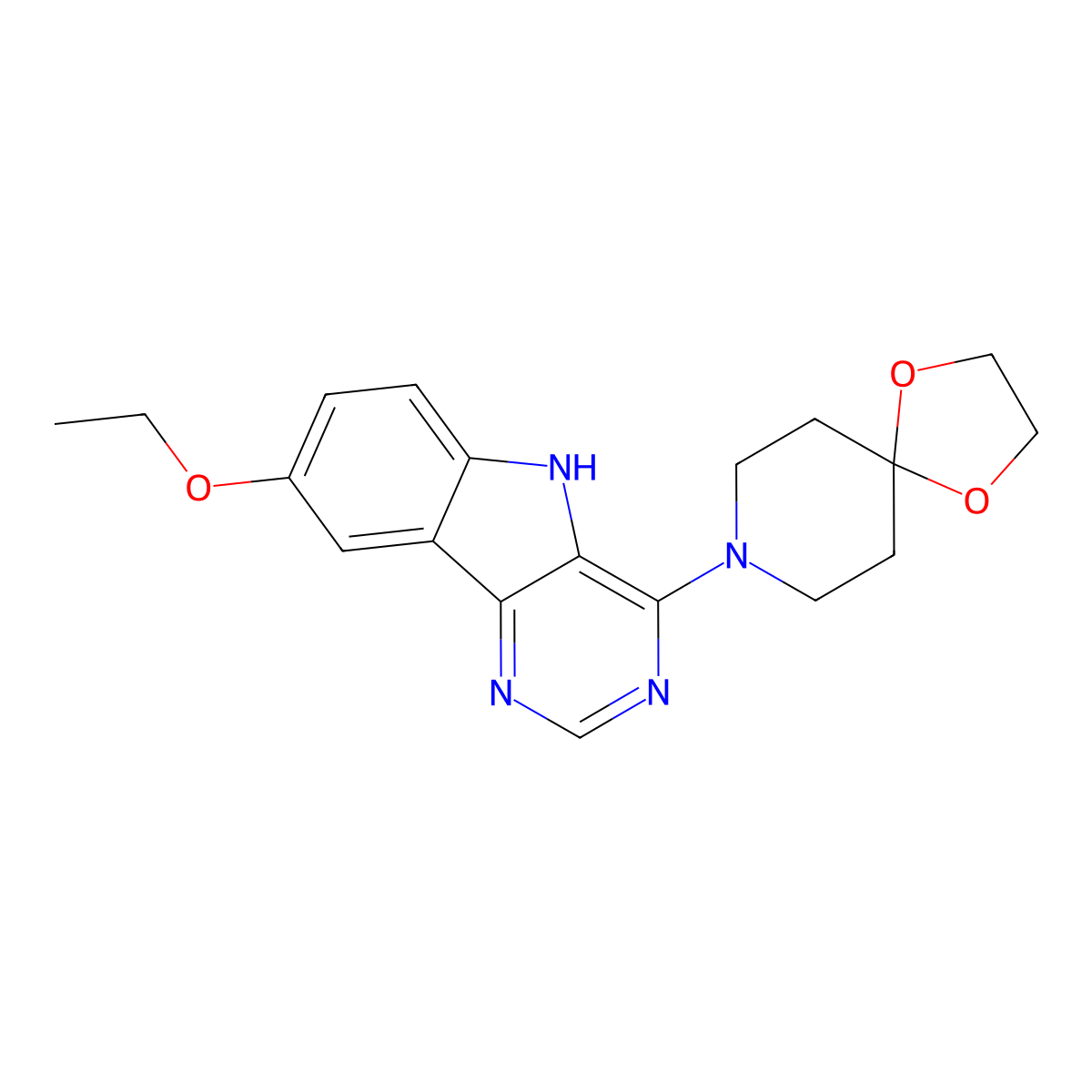 8-(8-ethoxy-5H-pyrimido[5,4-b]indol-4-yl)-1,4-dioxa-8-azaspiro[4.5]decane molecular structure, CAS 848058-61-7
