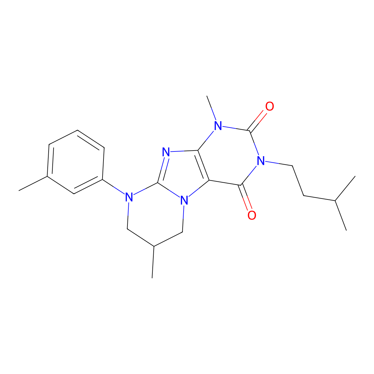 1,7-dimethyl-3-(3-methylbutyl)-9-(3-methylphenyl)-7,8-dihydro-6H-purino[7,8-a]pyrimidine-2,4-dione molecular structure, CAS 848059-21-2
