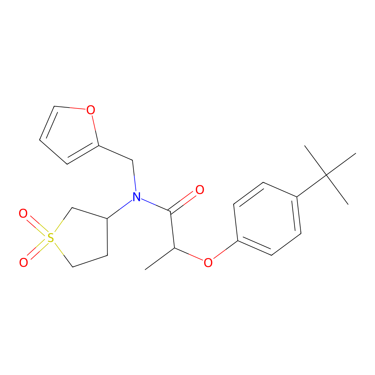 2-(4-tert-butylphenoxy)-N-(1,1-dioxo-1lambda6-thiolan-3-yl)-N-[(furan-2-yl)methyl]propanamide molecular structure, CAS 848060-08-2