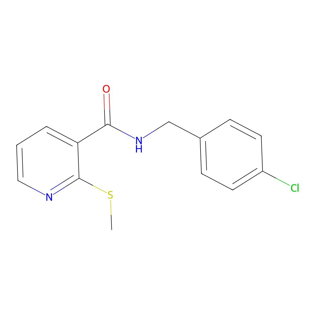 N-(4-chlorobenzyl)-2-(methylthio)nicotinamide molecular structure, CAS 848060-60-6