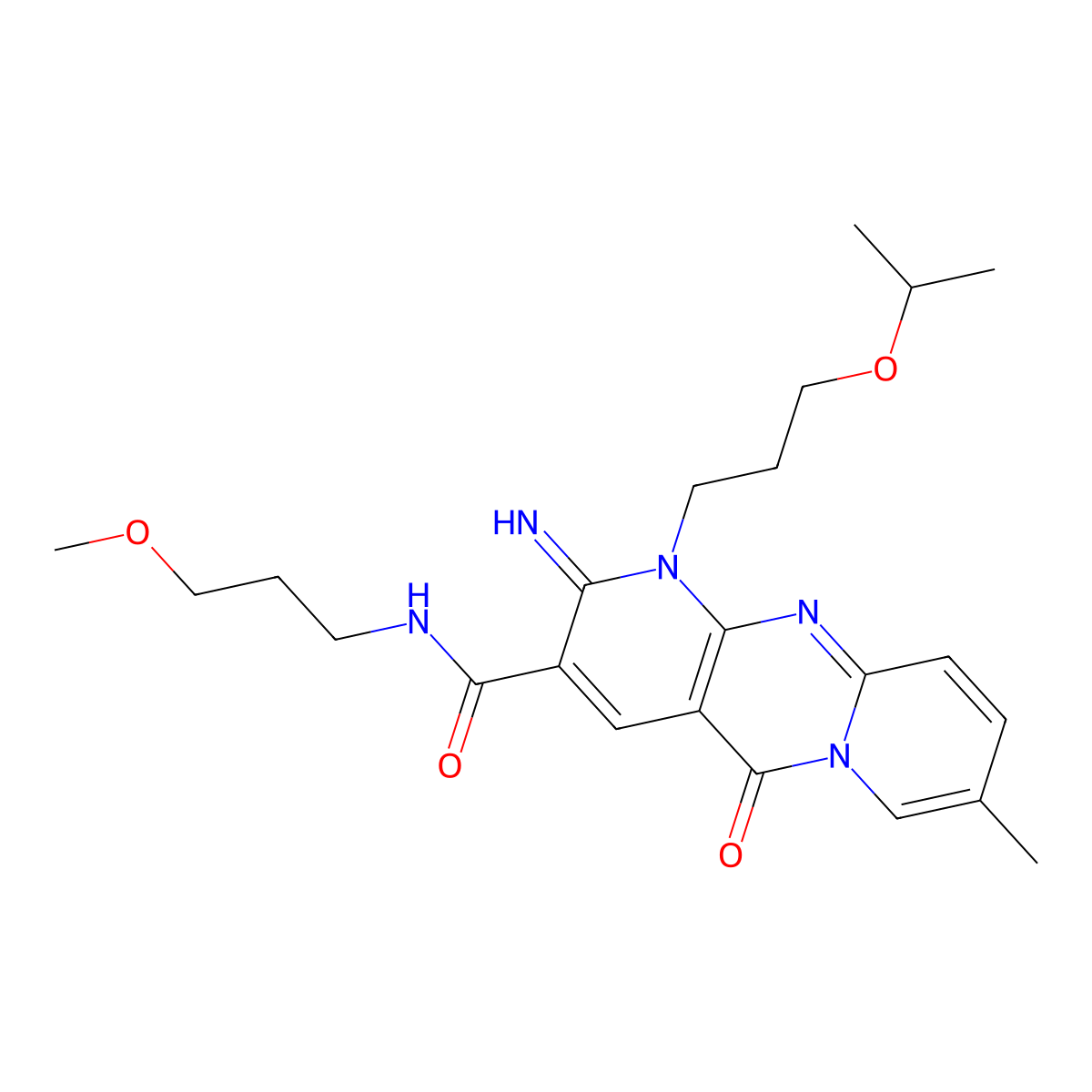 2-imino-1-(3-isopropoxypropyl)-N~3~-(3-methoxypropyl)-8-methyl-5-oxo-1,5-dihydro-2H-dipyrido[1,2-a:2,3-d]pyrimidine-3-carboxamide molecular structure, CAS 848061-88-1