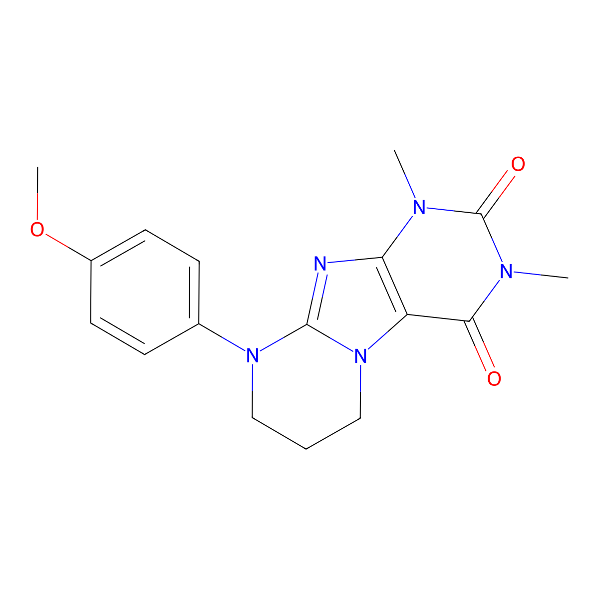 9-(4-methoxyphenyl)-1,3-dimethyl-6,7,8,9-tetrahydropyrimido[2,1-f]purine-2,4(1H,3H)-dione molecular structure, CAS 848061-89-2