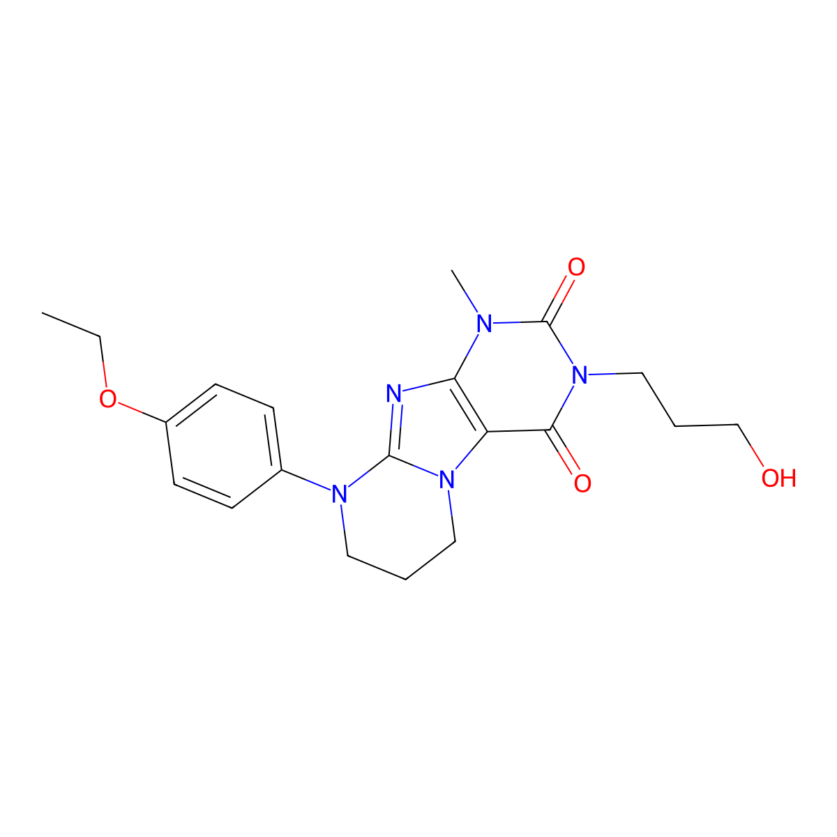 9-(4-ethoxyphenyl)-3-(3-hydroxypropyl)-1-methyl-7,8-dihydro-6H-purino[7,8-a]pyrimidine-2,4-dione molecular structure, CAS 848062-22-6