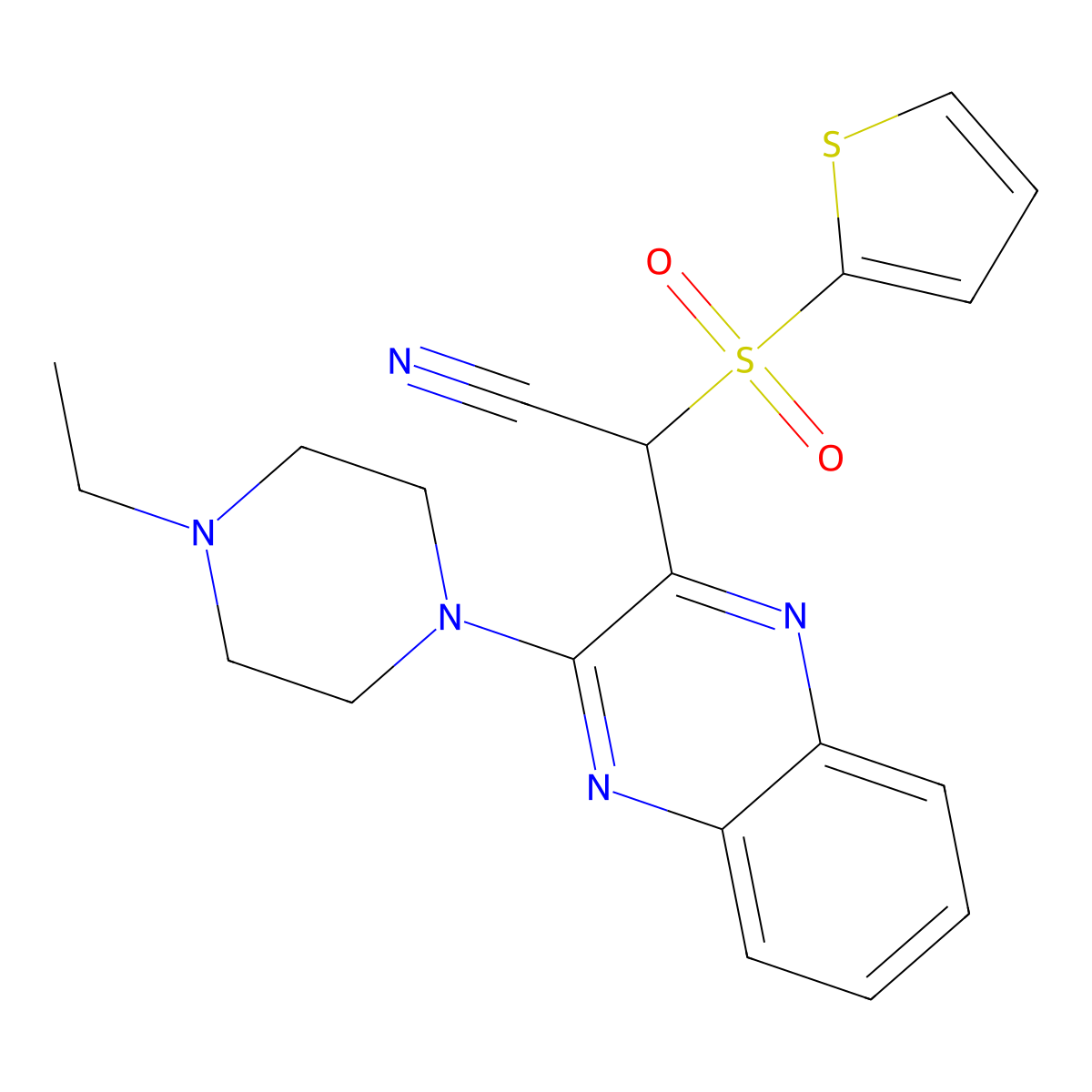 2-(3-(4-Ethylpiperazin-1-yl)quinoxalin-2-yl)-2-(thiophen-2-ylsulfonyl)acetonitrile molecular structure, CAS 848062-39-5