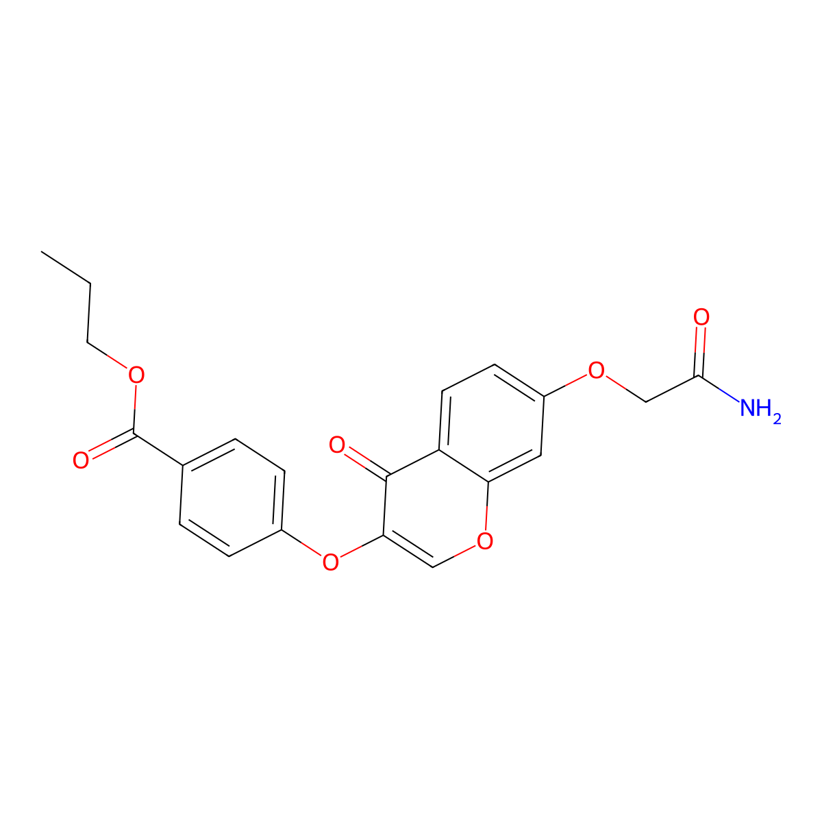 Propyl 4-[7-(carbamoylmethoxy)-4-oxochromen-3-yloxy]benzoate molecular structure, CAS 848062-43-1