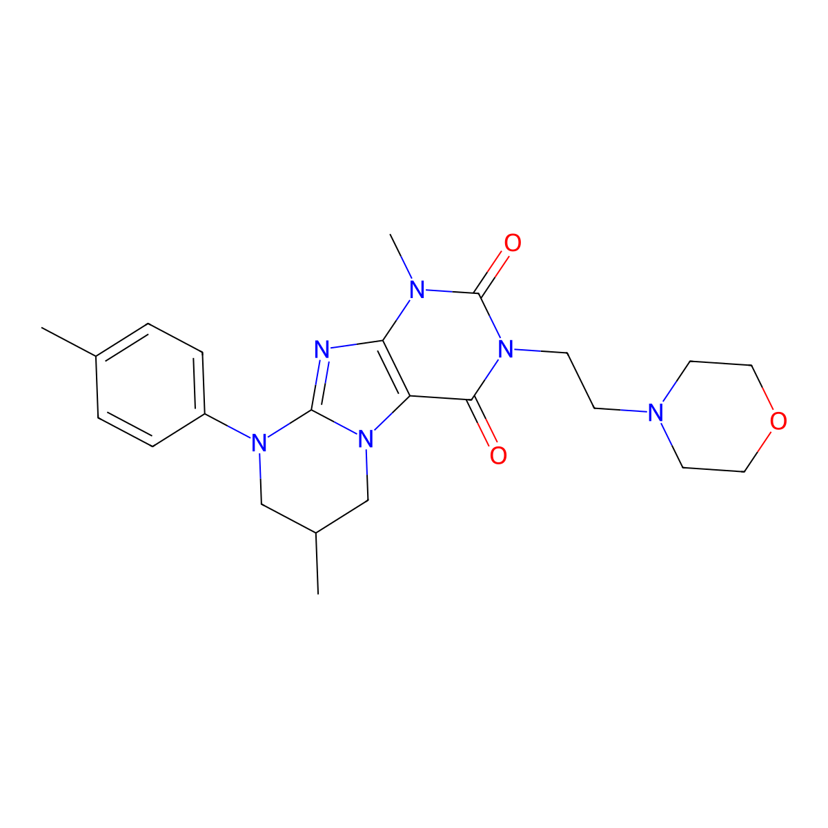1,7-dimethyl-9-(4-methylphenyl)-3-(2-morpholin-4-ylethyl)-7,8-dihydro-6H-purino[7,8-a]pyrimidine-2,4-dione molecular structure, CAS 848063-51-4